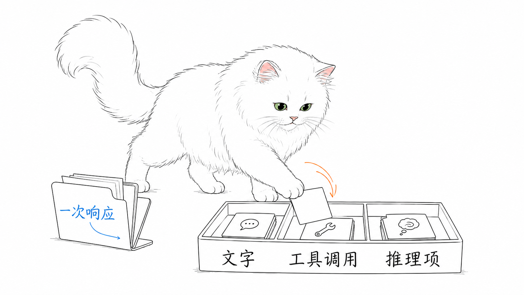 戒指把一次响应里的文字、工具调用和推理项分开处理